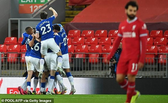 Thất thủ 0-2 trước Everton, Liverpool thua trận thứ 4 liên tiếp ở Ngoại hạng Anh